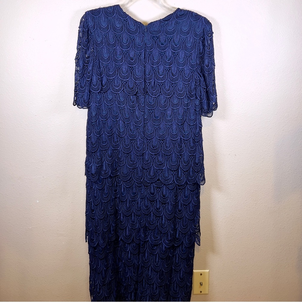Star Dance Navy Blue Layered Lace Dress. Mother of Bride/Groom. Size L (BoM) - Picture 5 of 6